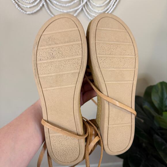 Leather Tooled Tie Lace Up Espadrille Sandal 8 - Picture 4 of 4